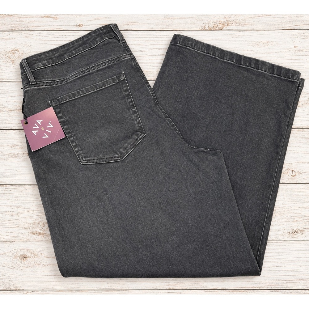 Ava & Viv HIgh Rise Wide Leg Jean Black Denim Boho Minimalist Plus Size 18 4661